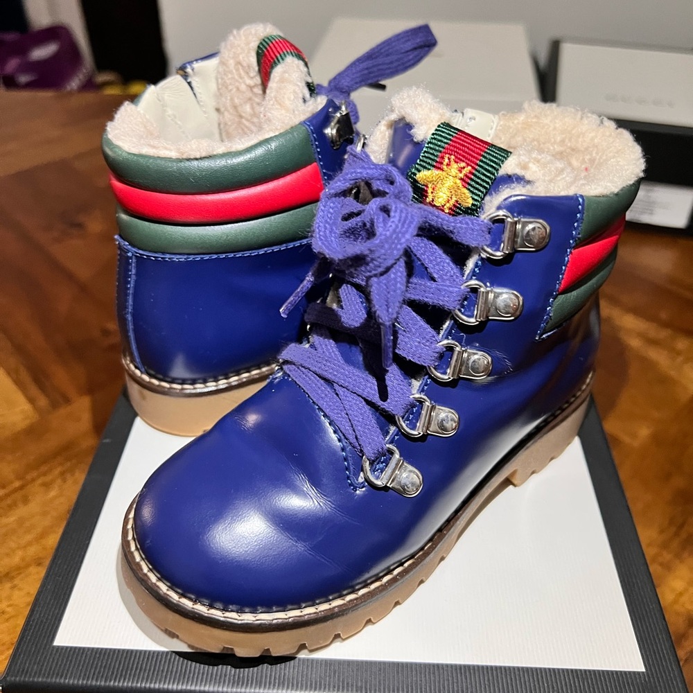 Gucci Blue Leather Boots with Wool